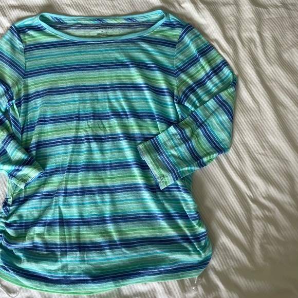 Talbots Striped Linen Blend Ruched Tunic - Picture 2 of 7